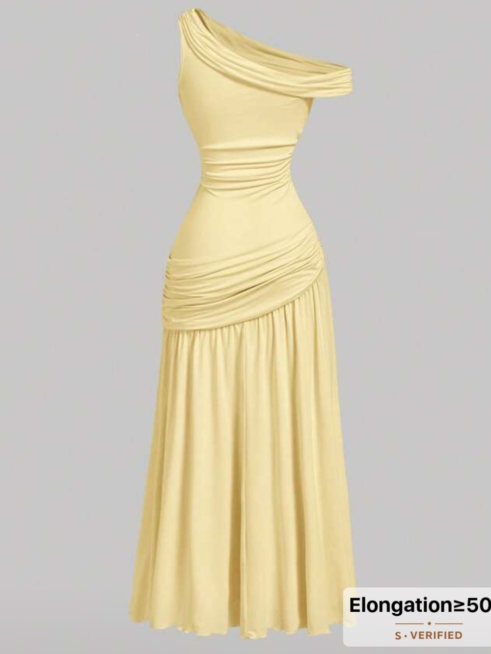 Yellow One-Shoulder Ruched Maxi Dress - Picture 2 of 4